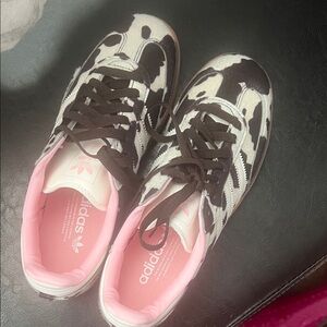 Adidas Samba Women's Cow Print Sneakers with Pink Accents